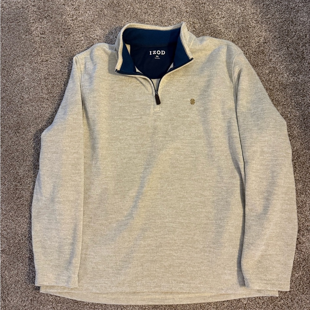 Izod Tan and Navy Quarter-Zip Pullover